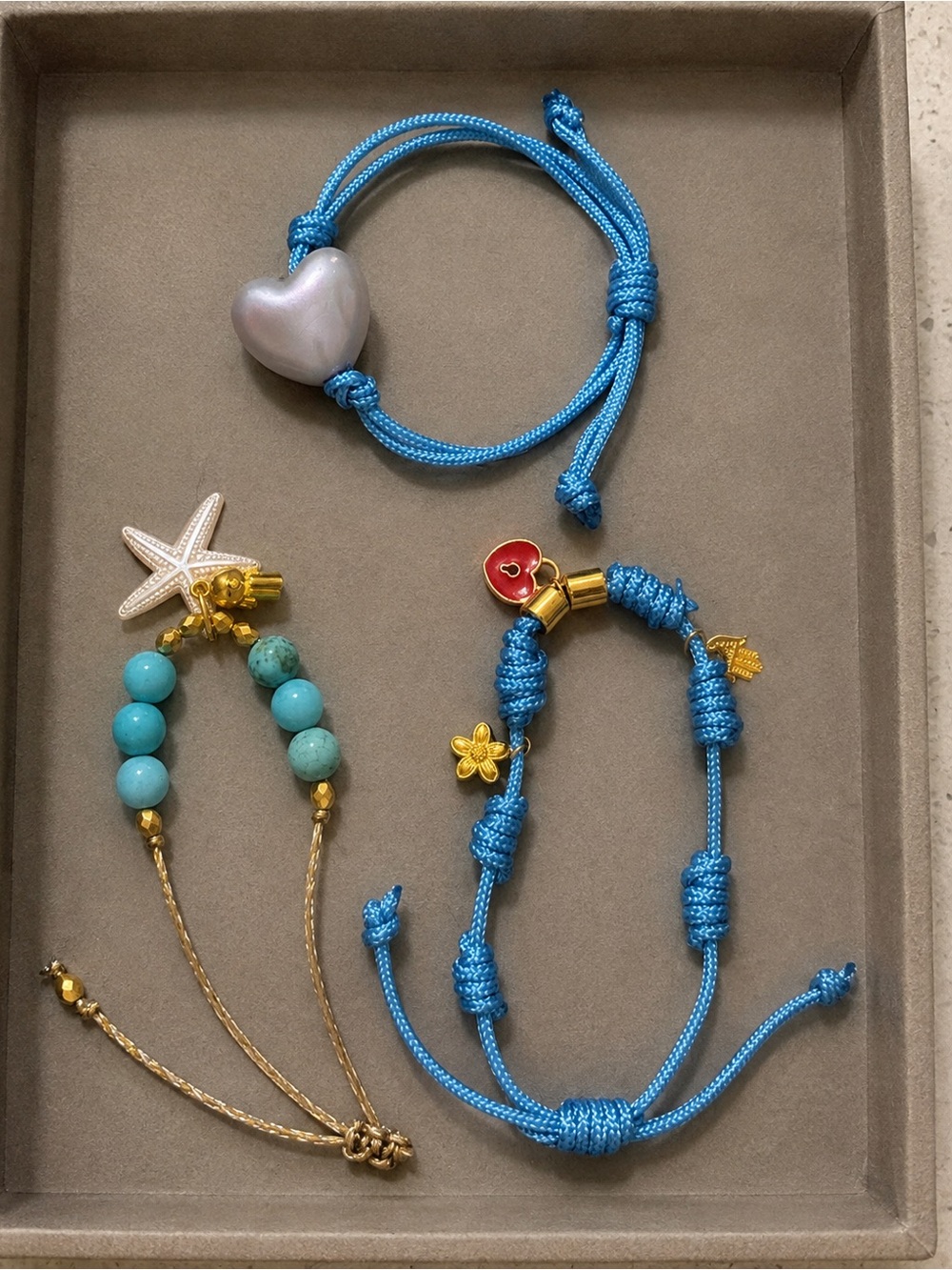 Kids Blue Heart and Charm Adjustable Bracelets Set